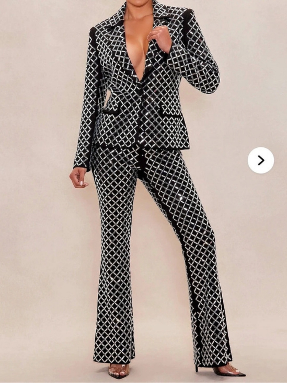 Fashion Nova Luxx Mirror  Glass Med Pantsuit in Black & Silver Size Medium NWT